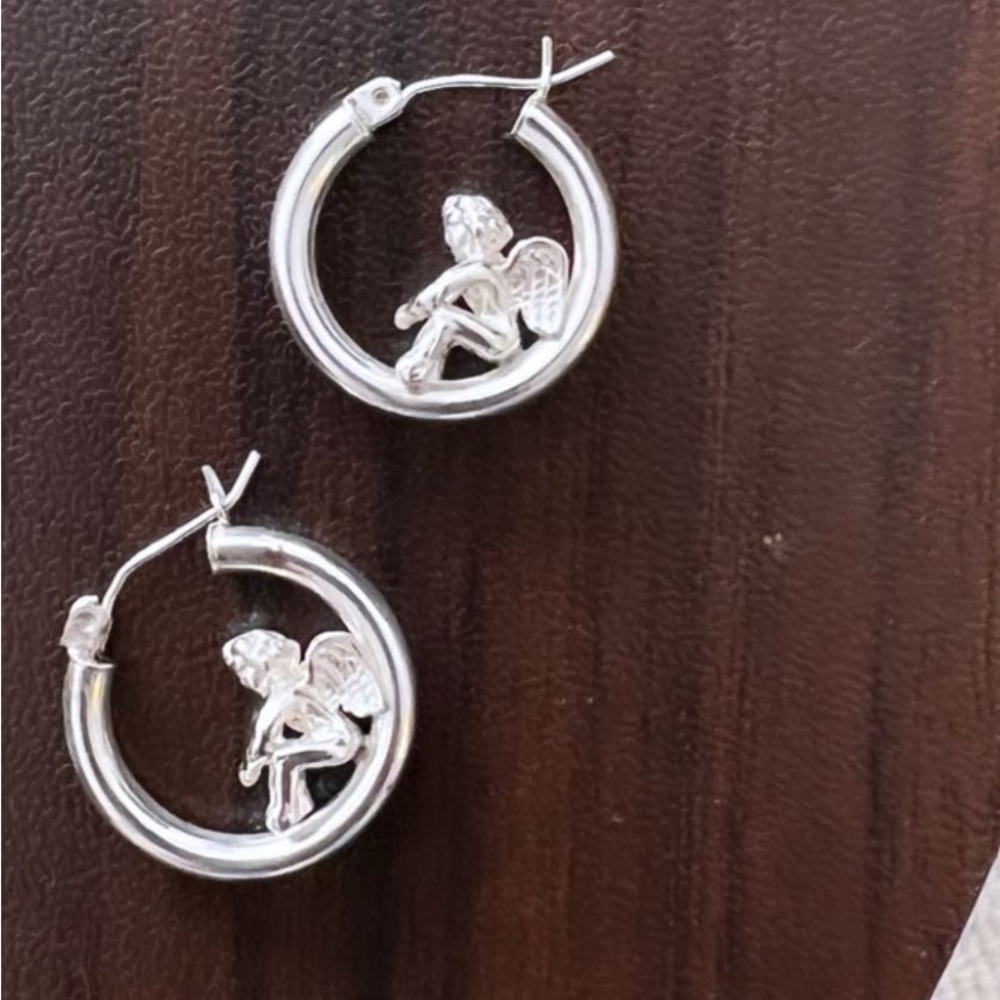 Sterling silver cherub hoops
